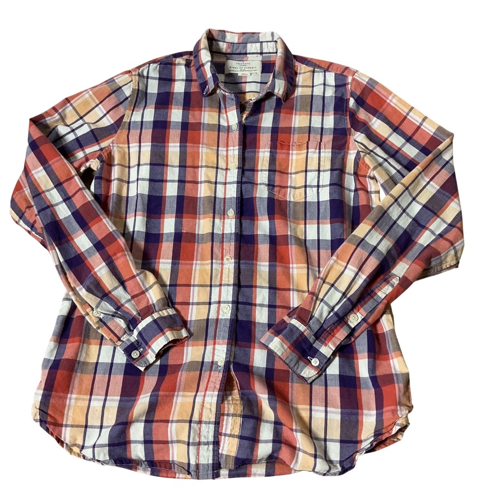 Trovata Birds ofβ Paradis Coastal Preppy Womens S Plaid Cotton Button Down Shirt